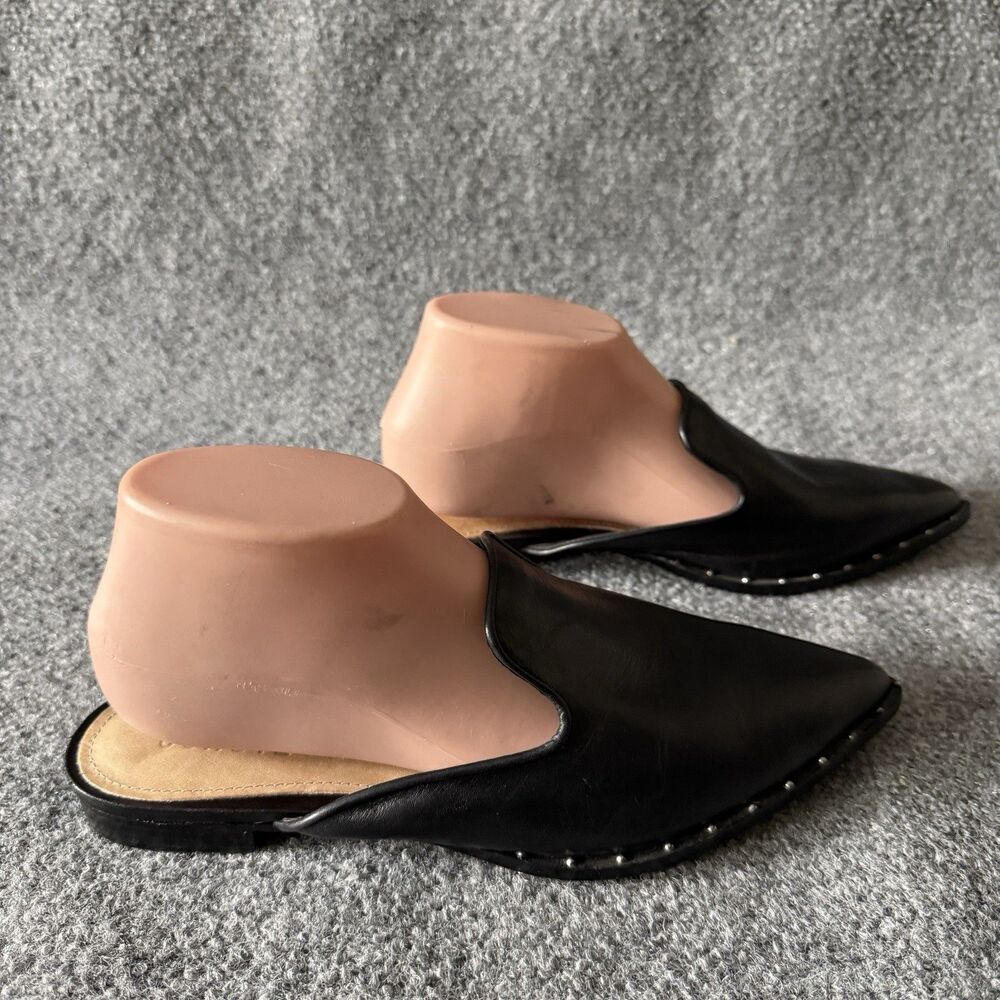 Schutz Black Studded Leather Mule Flats Pointed Toe Slip-On Women's US 8B - Picture 3 of 8